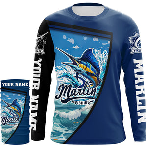 Marlin Fishing Blue UV Protection Long sleeve Fishing shirts Custom Marlin Fishing apparel NQS289