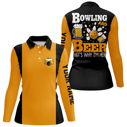 Black and yellow Retro bowling polo shirts for women custom name bowling and beer that's why I'm here NQS7474