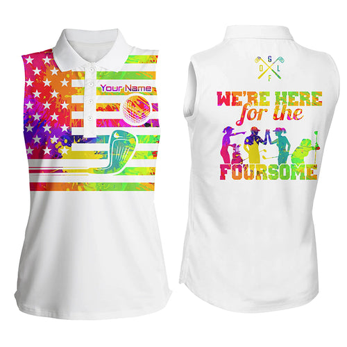 Watercolor American flag Womens sleeveless polo shirts custom we're here for the foursome golf gifts NQS5465