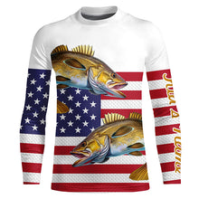 Load image into Gallery viewer, Walleye Fishing American Flag patriotic Customize All over print shirts, 4th of July fishing shirt NQS460