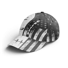 Load image into Gallery viewer, Black and white American flag Golfer hat custom name golf clubs sun hats for men, women NQS5746