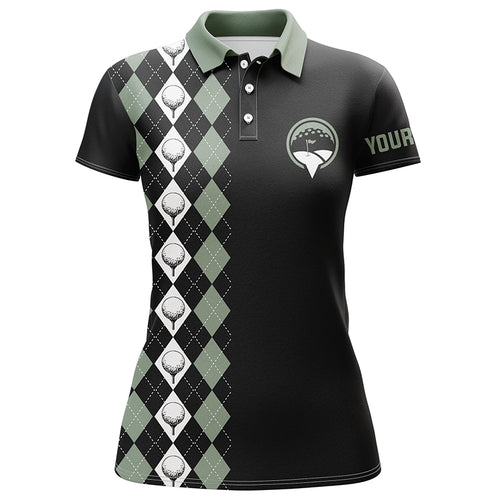 Green argyle pattern black Womens golf polo shirts custom name golf tops for laides, golfing gifts NQS5943