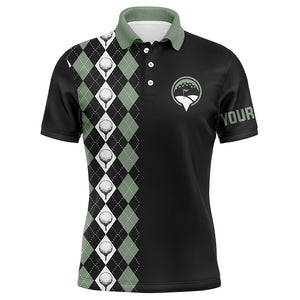 Green argyle pattern black Mens golf polo shirts custom name golf tops for mens, golfing gifts NQS5943