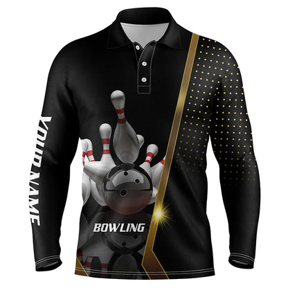 Black personalized bowling shirt for men – custom name design side view