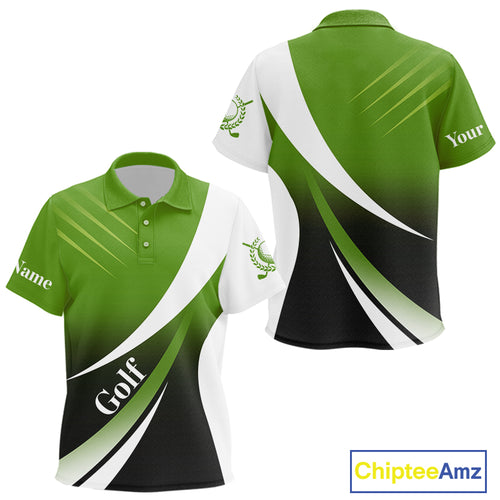 Kid golf polo shirts custom name green and white golf shirt, tournament golf tops for Kid NQS10258