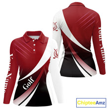 Load image into Gallery viewer, Women golf polo shirts custom name red and white golf shirt, tournament golf tops for ladies NQS10259