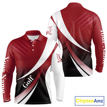 Load image into Gallery viewer, Mens golf polo shirts custom name red and white golf shirt, tournament golf tops for mens NQS10259
