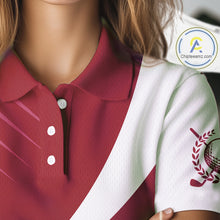 Load image into Gallery viewer, Women golf polo shirts custom name red and white golf shirt, tournament golf tops for ladies NQS10259