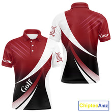 Load image into Gallery viewer, Mens golf polo shirts custom name red and white golf shirt, tournament golf tops for mens NQS10259