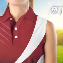 Load image into Gallery viewer, Women Sleeveless Polo Shirt custom name red and white golf shirt, tournament golf tops for ladies NQS10259