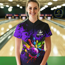 Load image into Gallery viewer, Colorful bowling jersey Polo, 1/4 Zip Shirt for Women Custom Bowling Team shirts for bowler| Purple NQS8258