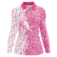 Load image into Gallery viewer, Pink glitter ribbon Bowling Shirts For Women Custom Breast cancer bowling shirts gift for bowlers NQS8261