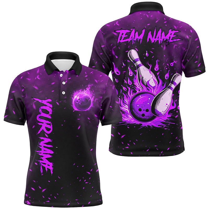 Purple Flame Bowling Jerseys For Men Custom Bowling Polo, Quarter-Zip Shirt for Team, Gift for Bowler NQS8466