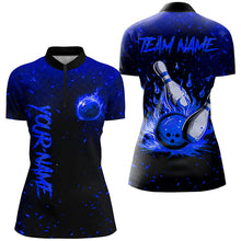 Load image into Gallery viewer, Blue Flame Bowling Jerseys For Women Custom Bowling Polo, Quarter-Zip Shirt for Team, Gift for Bowlers NQS8467