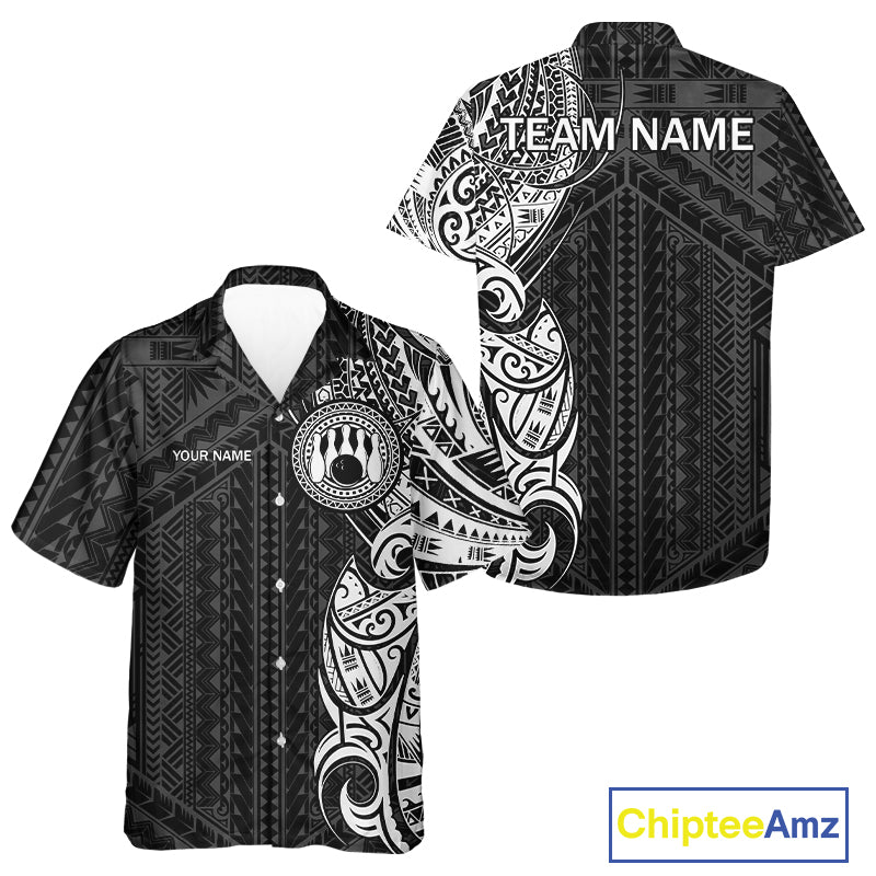 Black and White Tribal pattern Hawaiian bowling shirts Custom Team bowling button up shirts NQS10648
