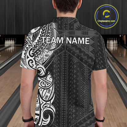 Black and White Tribal pattern Men Bowling Shirt Custom Bowling outfit men Team bowling league jersey NQS10648