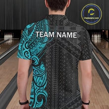 Load image into Gallery viewer, Black and Cyan Blue Tribal pattern Men Bowling Shirt Custom Bowling outfit men Team bowling jersey NQS10649