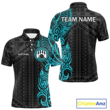 Load image into Gallery viewer, Black and Cyan Blue Tribal pattern Men Bowling Shirt Custom Bowling outfit men Team bowling jersey NQS10649