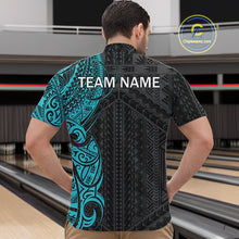 Load image into Gallery viewer, Black and Cyan Blue Tribal pattern Men Bowling Shirt Custom Bowling outfit men Team bowling jersey NQS10649