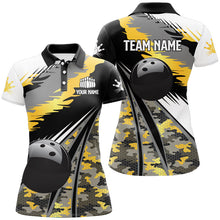 Load image into Gallery viewer, Women polo, quarter zip bowling shirt Custom black ball Gold camo Bowling Team Jersey, gift for Bowler NQS8712