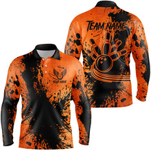 Load image into Gallery viewer, Black and Orange Mens Bowling Polo, Quarter Zip Shirts Custom Halloween Bowling Team League Jerseys NQS8722