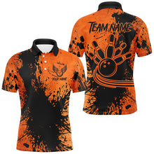 Load image into Gallery viewer, Black and Orange Mens Bowling Polo, Quarter Zip Shirts Custom Halloween Bowling Team League Jerseys NQS8722