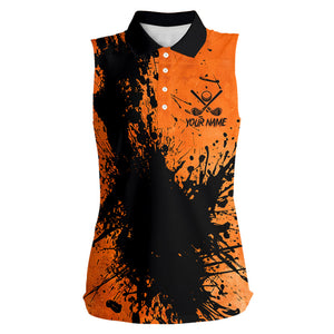 Black and Orange Women sleeveless polo shirt custom Halloween golf clothes for women, best golf gifts NQS8723