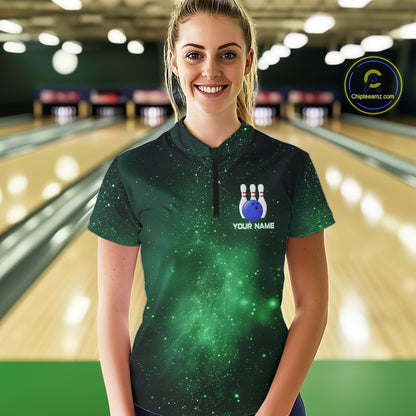 Funny Flamingo Team bowling shirts for Women custom Green Galaxy pattern bowling jerseys for bowlers NQS10884