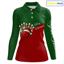 Load image into Gallery viewer, Red and Green Christmas Bowling Polo, Quarter Zip Shirts For Women custom Ladies bowling jerseys NQS11052