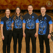 Load image into Gallery viewer, Black and Blue Flame Tiger Bowling Polo, 1/4 Zip Shirts for Men Custom Team Tiger Bowling Jersey NQS11256
