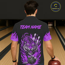 Load image into Gallery viewer, Black and Purple Flame Tiger Bowling Hawaiian Shirt Custom Team Tiger Bowling Jersey NQS11258