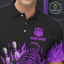 Load image into Gallery viewer, Black and Purple Flame Tiger Bowling Polo, 1/4 Zip Shirts for Men Custom Team Tiger Bowling Jersey NQS11258