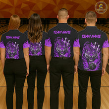 Load image into Gallery viewer, Black and Purple Flame Tiger Bowling Polo, 1/4 Zip Shirts for Men Custom Team Tiger Bowling Jersey NQS11258