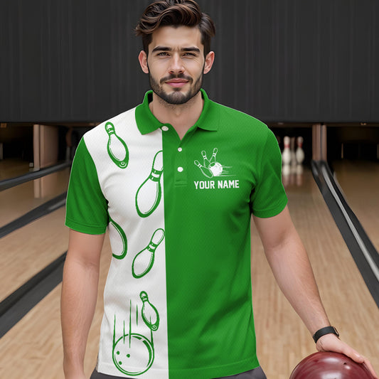Green and white retro vintage Bowling polo, quarter zip shirts for men custom Bowling team jerseys NQS9533
