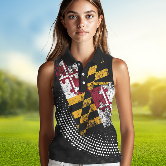 Personalized golf sleeveless polo shirts Vintage Maryland Flag Custom patriotic golf tops for ladies NQS9537