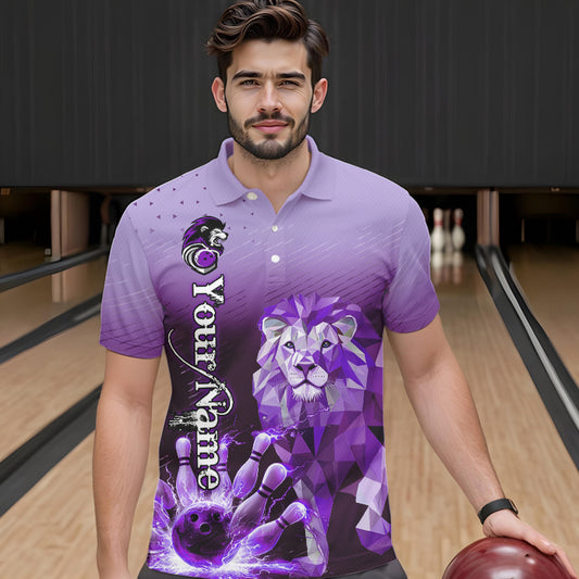 Purple Lightning Lion Bowling Polo, Quarter Zip Shirts for Men Custom Lion Bowling Team jerseys NQS9693