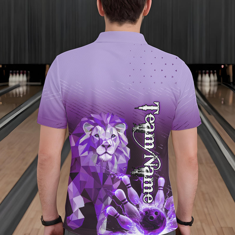 Purple Lightning Lion Bowling Polo, Quarter Zip Shirts for Men Custom Lion Bowling Team jerseys NQS9693