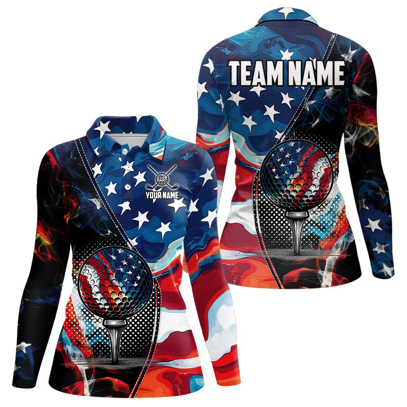 Red, White and Blue American Flag Women Golf Polo Shirts Custom Patriotic Team Golf Shirt For Golfer NQS9695