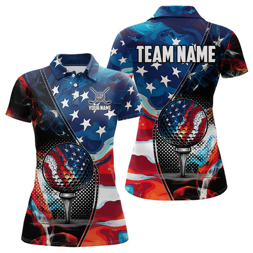 Red, White and Blue American Flag Women Golf Polo Shirts Custom Patriotic Team Golf Shirt For Golfer NQS9695