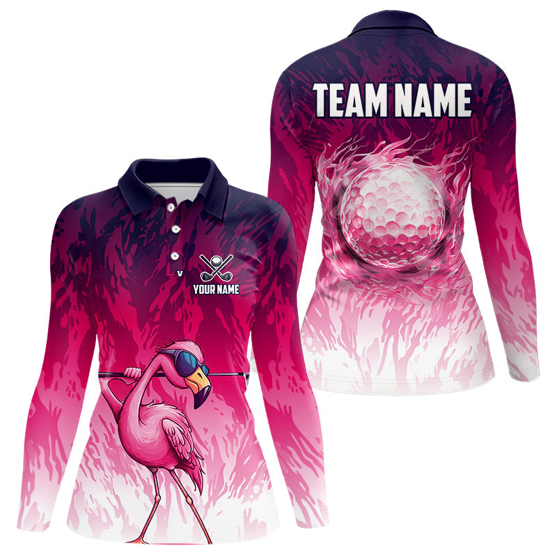Funny Flamingo pink camo flame golf ball Women Golf Polo Shirts Custom Flamingo Golf attire for ladies NQS9697