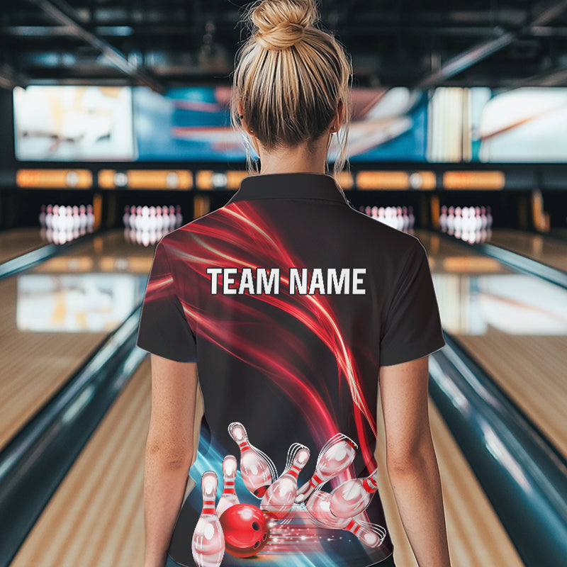 Custom Black and Red Women bowling Polo, Quarter Zip Shirts, team bowling outfits for women NQS9701
