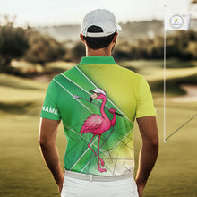 Load image into Gallery viewer, Funny Pink Flamingo Golf Polo Shirts for Men Custom Flamingo mens golf outfit | Green NQS11746