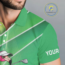 Load image into Gallery viewer, Funny Pink Flamingo Golf Polo Shirts for Men Custom Flamingo mens golf outfit | Green NQS11746