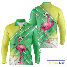 Load image into Gallery viewer, Funny Pink Flamingo Golf Polo Shirts for Men Custom Flamingo mens golf outfit | Green NQS11746