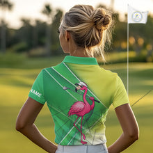 Load image into Gallery viewer, Funny Pink Flamingo Golf Polo Shirts for Women Custom Flamingo ladies golf outfit | Green NQS11746