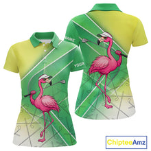 Load image into Gallery viewer, Funny Pink Flamingo Golf Polo Shirts for Women Custom Flamingo ladies golf outfit | Green NQS11746