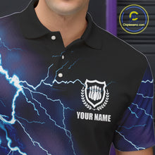 Load image into Gallery viewer, Mens polo bowling shirts Custom blue lightning thunder Bowling Team Jersey, gift for team Bowlers NQS5244