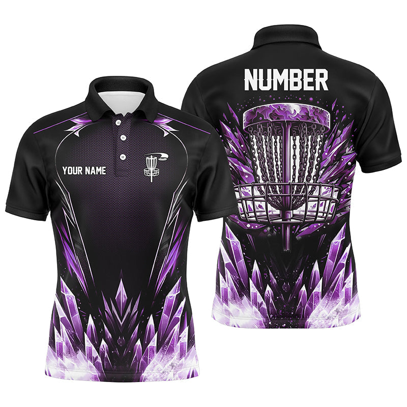 Icy Purple Mens Disc golf polo shirts custom black disc  golf basket jerseys, disc golf shirts NQS7633