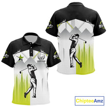 Load image into Gallery viewer, Black and White Kid golf polo shirts Custom Golf top for kid, personalized golf gifts | Green NQS10127