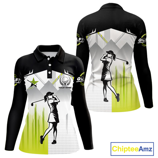 Black and White Women golf polo shirts Custom Golf top for ladies, personalized golf gifts | Green NQS10127